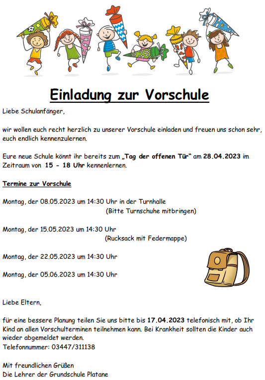 Einladung zur Vorschule 23/24